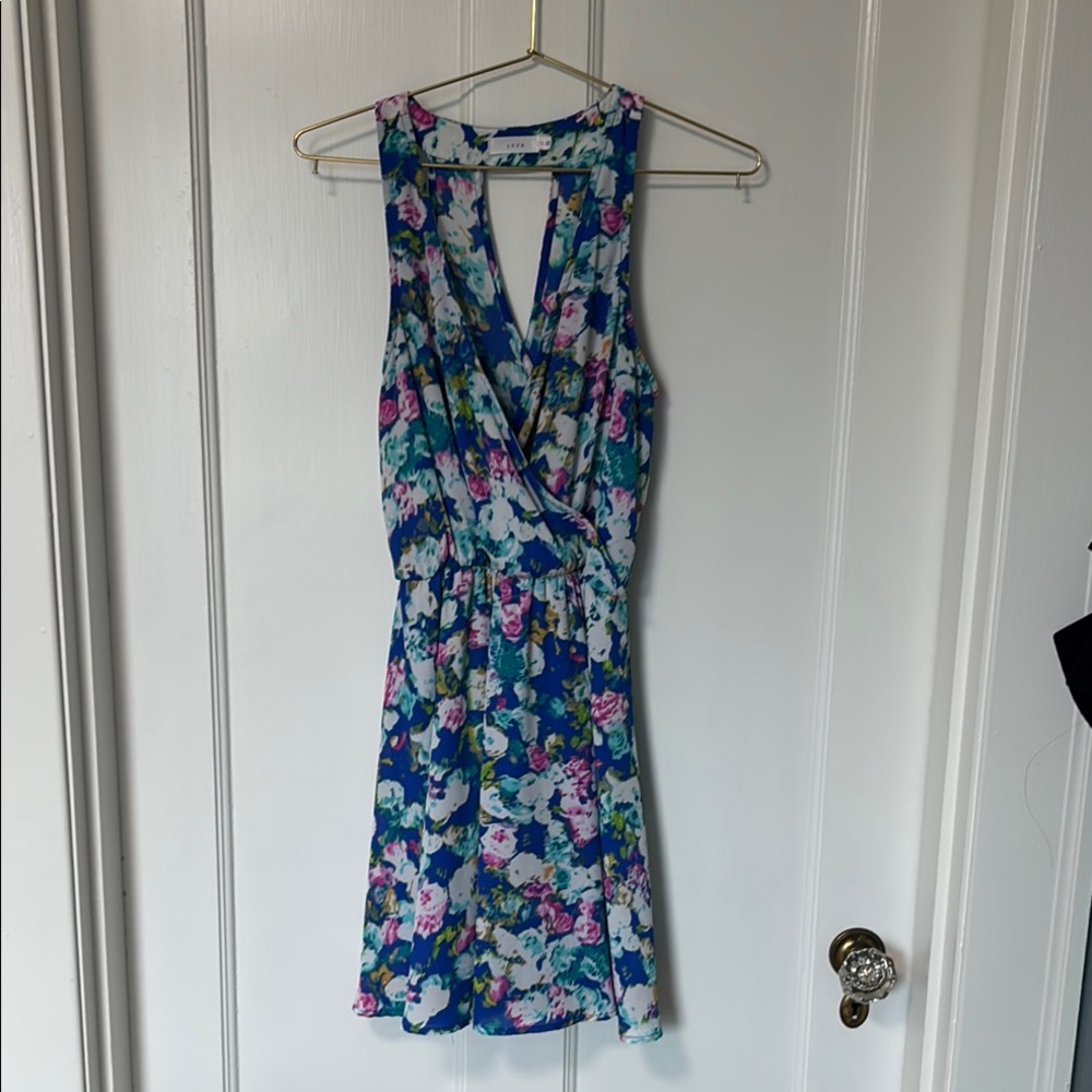 Lush Pink and Blue Ruched Dress